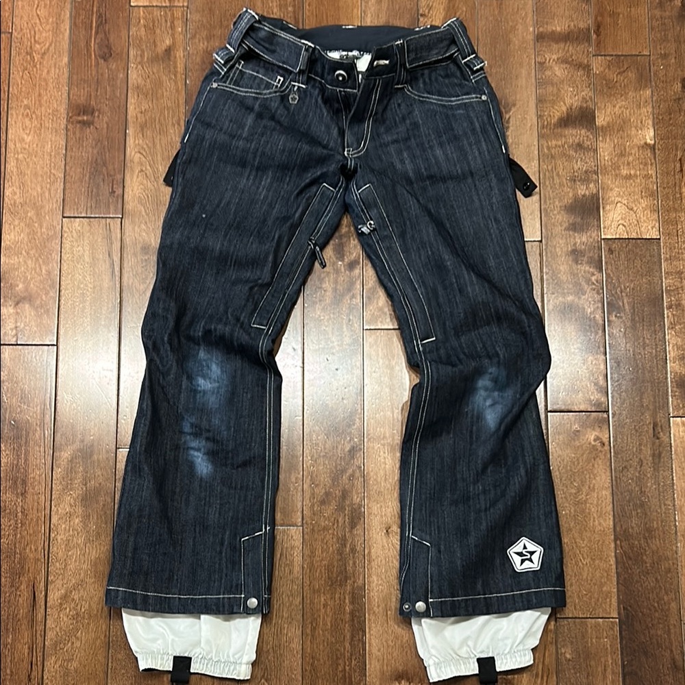 Sessions - Women’s Black Denim Snowboard Pants with Star Patch - Size XS
